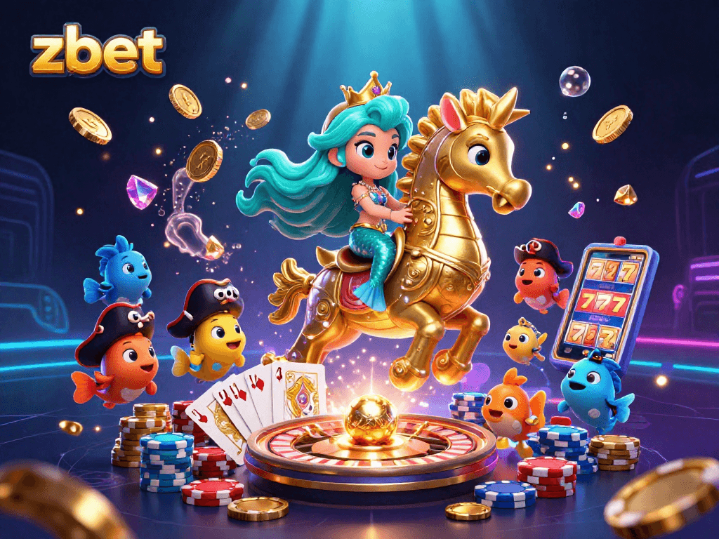 Zbet offers thrilling underwater adventures with casino games featuring a mermaid princess, golden coins, and vibrant fish.