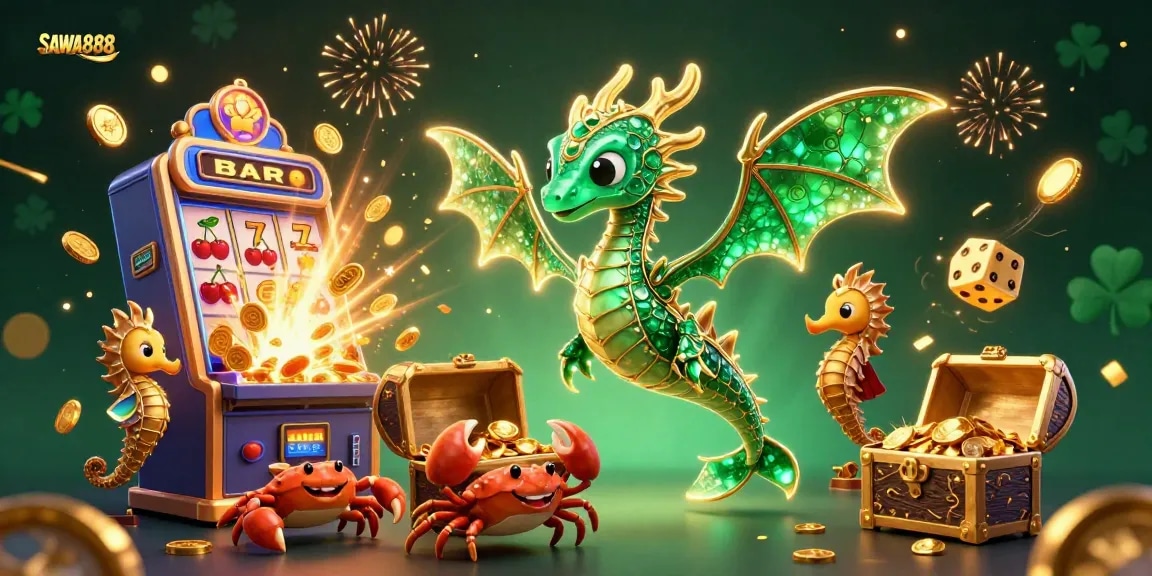 Experience the thrill of SAWA888's exciting casino games with vibrant visuals and dynamic jackpot scenes.