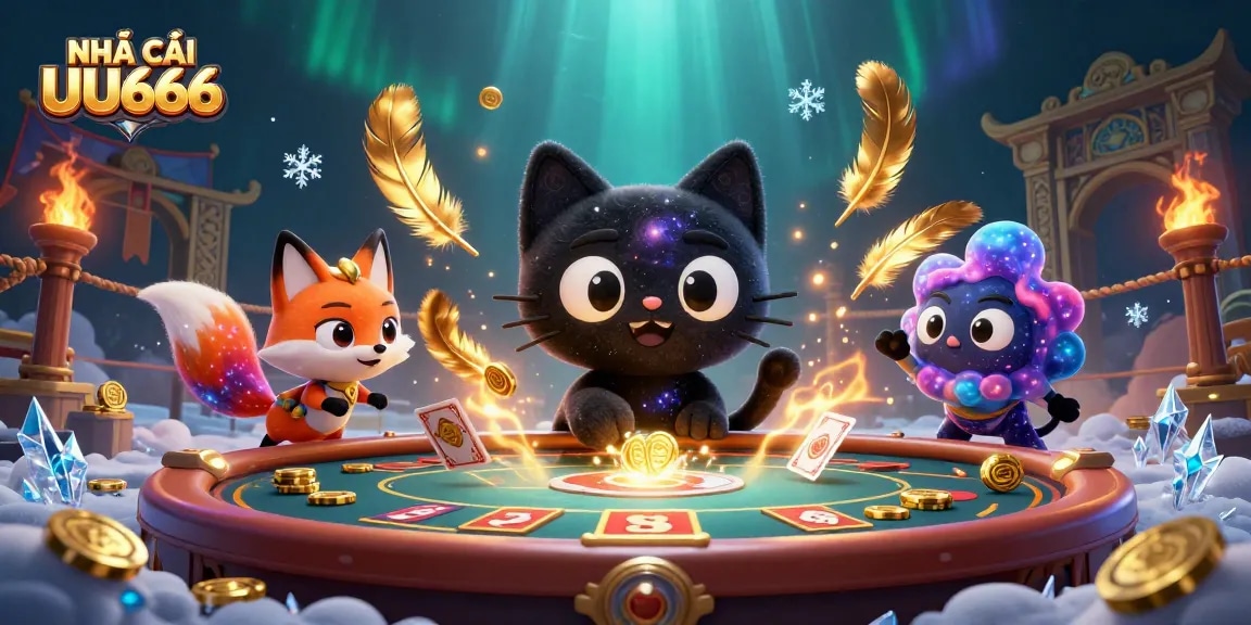 Experience the thrill of NHÀ CÁI UU666 with vibrant characters and dazzling casino elements.