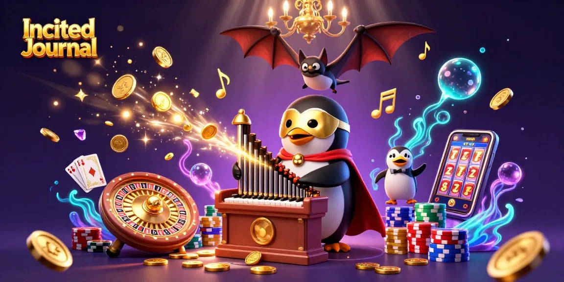 Experience thrilling gameplay with Incited Journal's vibrant casino scene showcasing a penguin playing a golden organ.