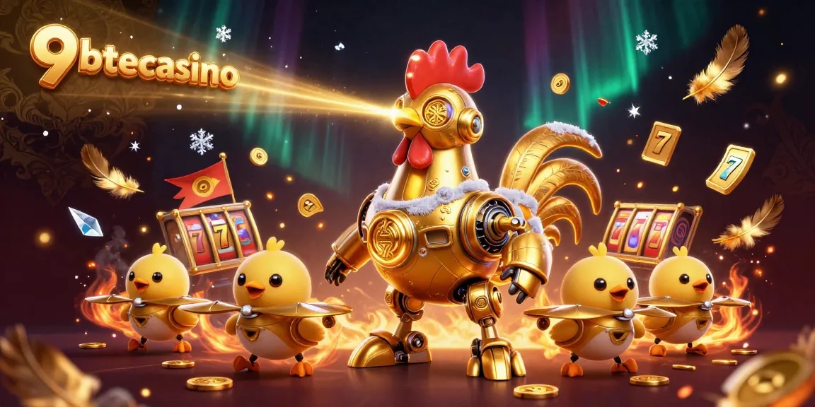 Experience thrilling wins at 9betcasino with a dynamic illustration of game elements and characters.