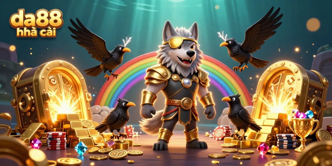 Engage with da88 nhà cái in a vibrant 3D casino scene showcasing riches and Norse mythology elements.
