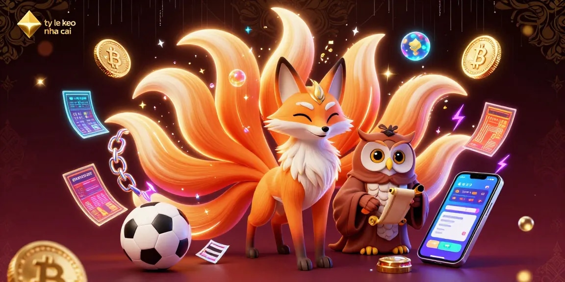 Experience the thrill of ty le keo nha cai with vibrant gaming elements, glowing coins, and dynamic characters in a rich 3D illustration.