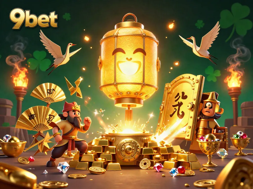 Experience thrilling wins at 9bet with vibrant casino games and golden treasure elements.