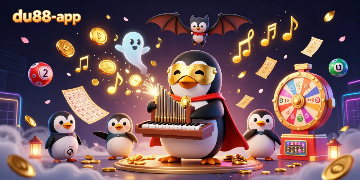 Win big with du88-app in a vibrant casino scene featuring animated characters and engaging lottery elements.