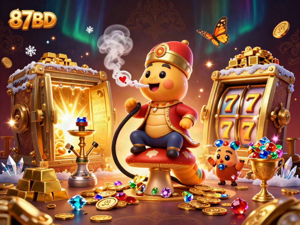 Experience thrilling gameplay with 87BD in this vibrant 3D illustration of a casino scene.