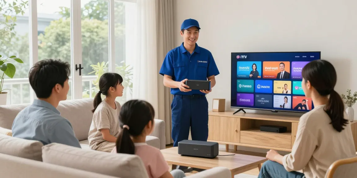 Local IPTV services provider helping a family set up trusted IPTV services at home.