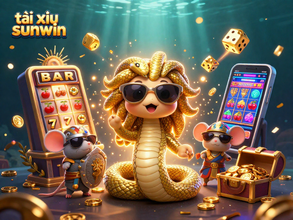 tài xỉu sunwin gameplay featuring cute Medusa and a warrior mouse amidst jackpot explosions in a vibrant casino scene.