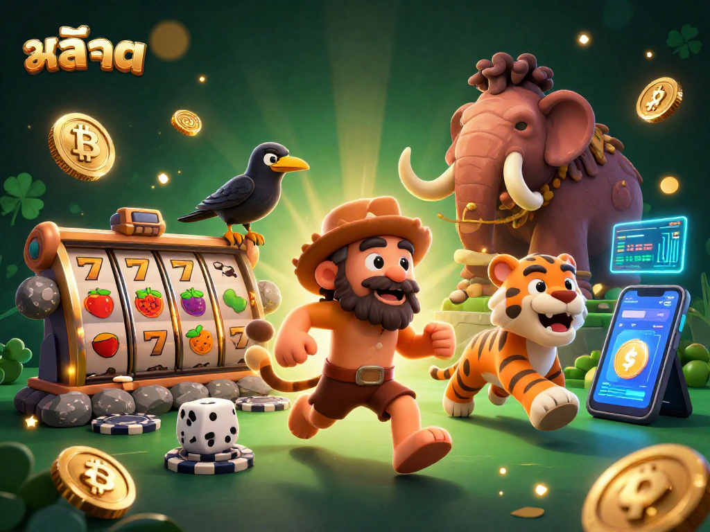Engage in สล็อต gaming with this vibrant and dynamic prehistoric casino scene.