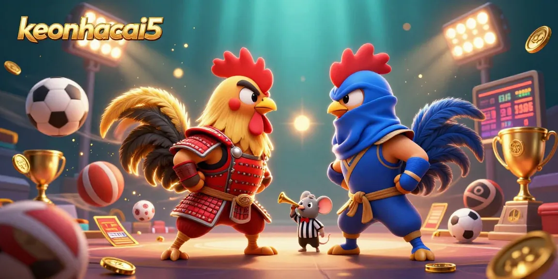 Engage with keonhacai5 sports betting through an action-packed rooster duel filled with dynamic elements.