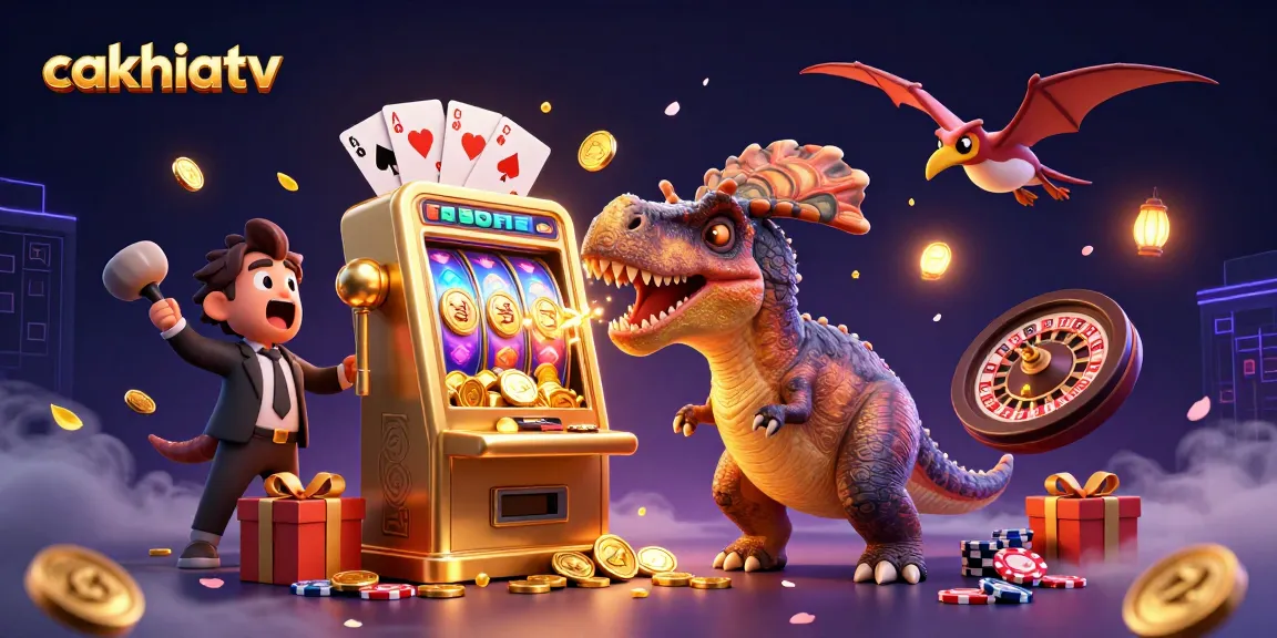 Cakhiatv captures excitement as a pachycephalosaurus wins jackpots at a golden slot machine.