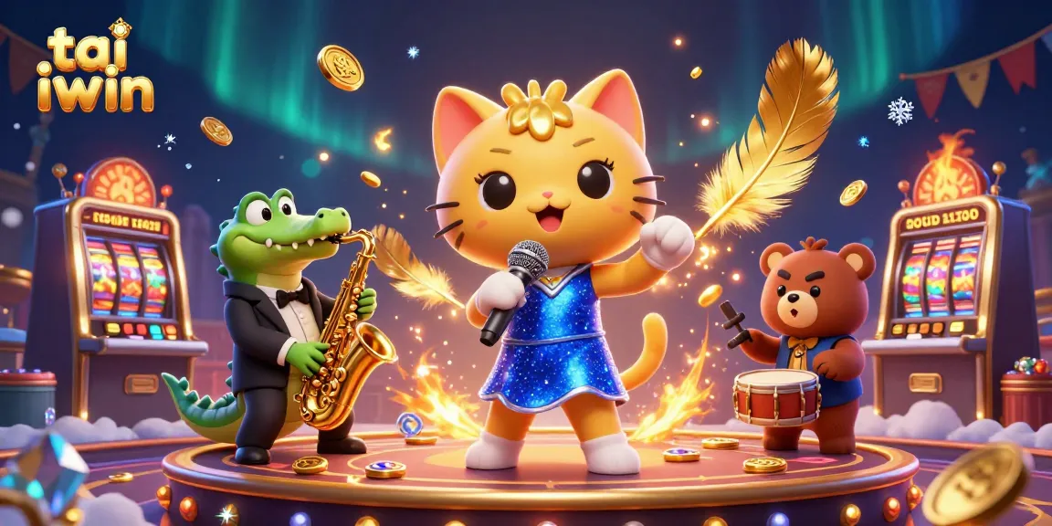 Experience tai iwin's thrilling casino games with a vibrant musical illustration featuring characters and elements.