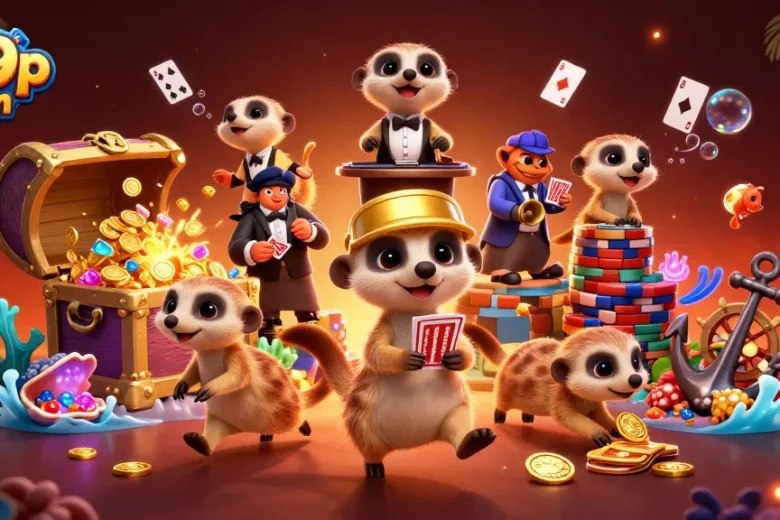 Immerse in the vibrant 789p com casino scene with playful meerkats at the gaming tables.