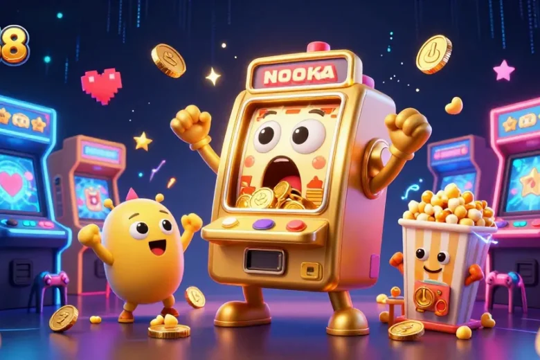 Engage in thrilling gameplay at F168 with an animated slot machine celebrating a big win amidst vibrant casino elements.